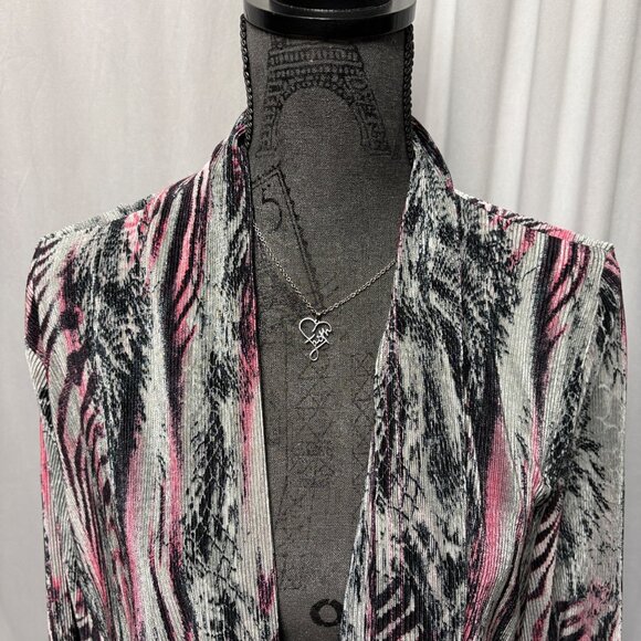 Southern Lady Open Cardigan Womens Size Large Pink Black Gray Zebra Print Jacket - Picture 2 of 8